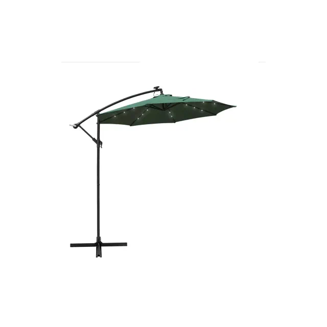 LeisureMod Willry Modern Outdoor 10 Ft Offset Cantilever Hanging Patio Umbrella With Solar Powered LED in Green