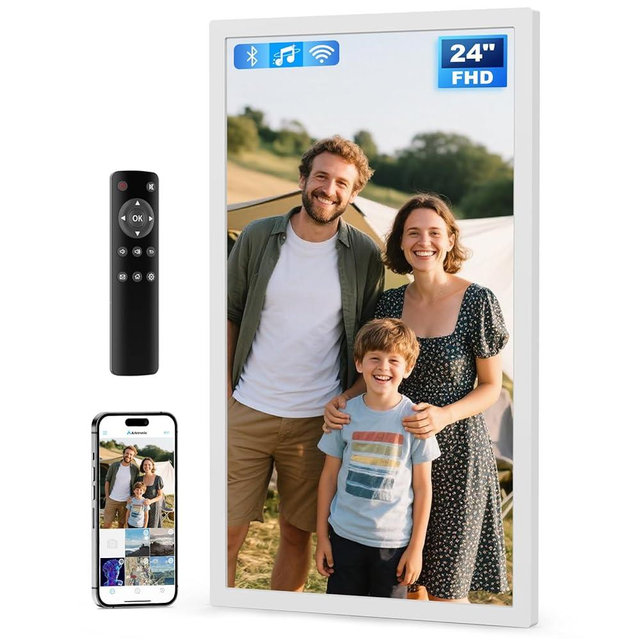 Arktronic Large Digital Picture Frame 24 inch, 1920x1080 FHD IPS WiFi Digital Photo Frame with Remote, 32GB Storage, Auto-Rotate, Instantly Share Photo/Video via Apps/Email, USB/Mirco SD, White