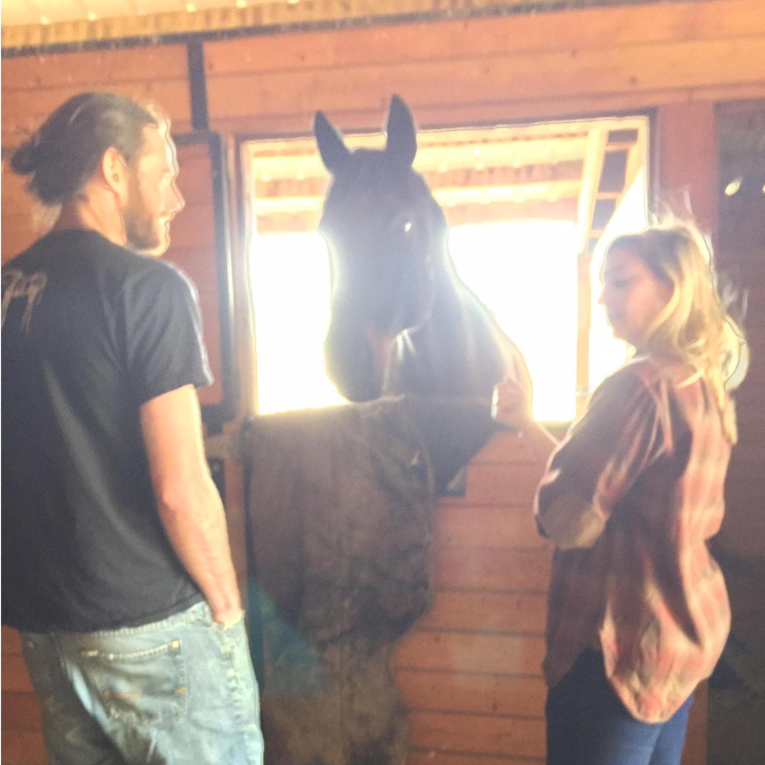 2015 - One of our first photos together.  We were nervous!!!!  Patty was lurking around amongst the horses.