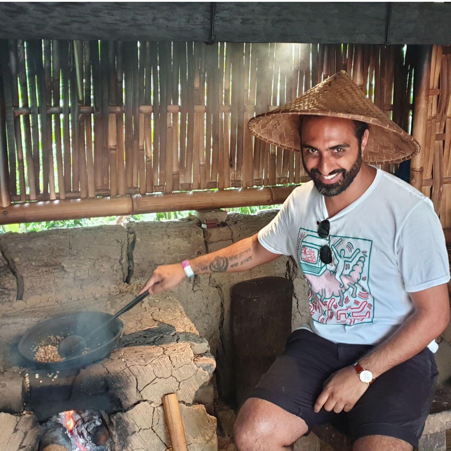Roasting coffee from poo beans in Bali