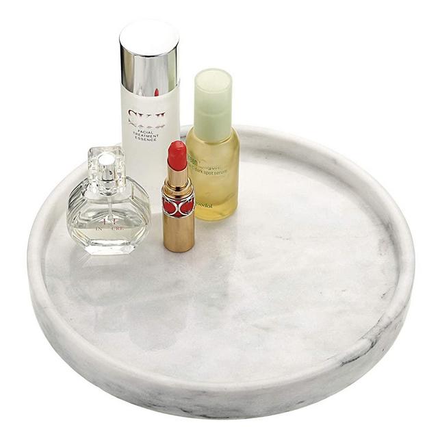 Hipiwe Vanity Makeup Marble Tray - 9.8" Round Marble Perfume Tray Cosmetics Organizer Tray Candle Tray Jewelry Display Tray for Counter, Bathroom, Dresser, Nightstand or Desk Storage