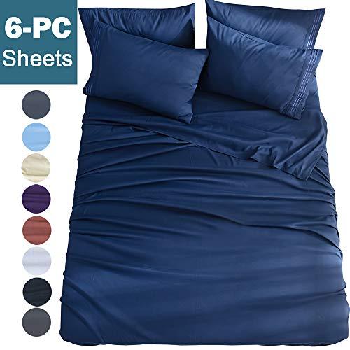 Shilucheng Queen Size 6-Piece Bed Sheets Set Microfiber 1800 Thread Count Percale 16 Inch Deep Pockets Super Soft and Comforterble Wrinkle Fade and Hypoallergenic(Queen,Navy Blue)