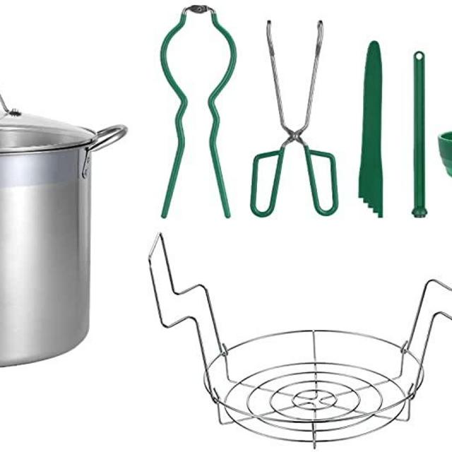 20 Quart Stainless Steel Canning Pot and Canning Kit Set, Includes Canning Rack, Tongs, Jar Lifter, Funnel, Wrench, Lid Lifter, Mixer/Measurer, by HOMKULA