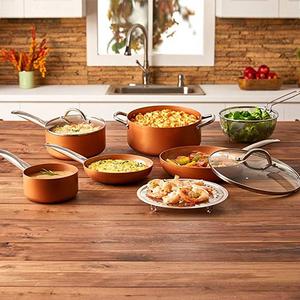 Copper Chef Cookware 9-Pc. Round Pan Set –Aluminum & Steel With Ceramic Non Stick Coating. Includes Lids, Frying and Roasting Pans Accessories