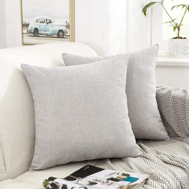 MERNETTE Pack of 2, Thick Chenille Decorative Square Throw Pillow Cover Cushion Covers Pillowcase, Home Decor Decorations for Sofa Couch Bed Chair 20x20 Inch/50x50 cm (Light Grey)