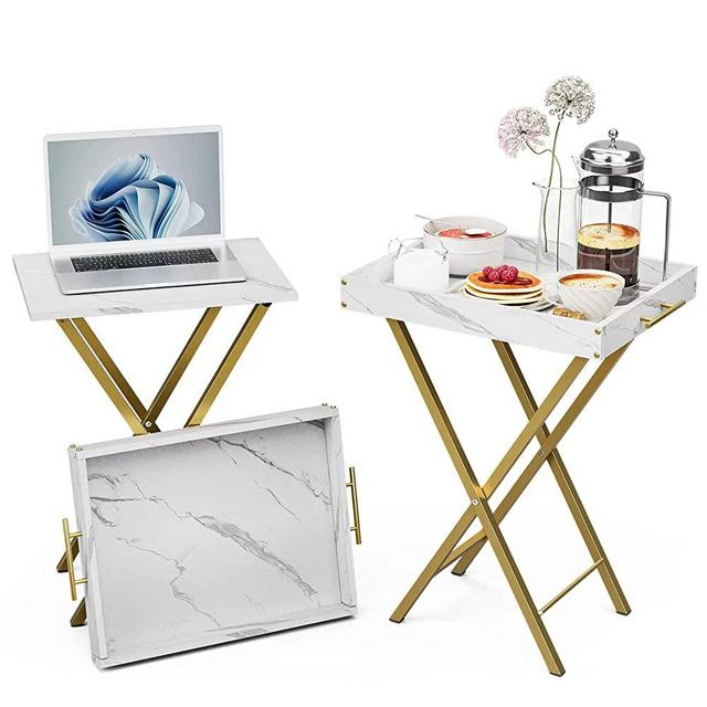 HMFOR Folding TV Tray Tables, Set of 2 Side Table for Small Place, Snack Eating Tables at Couch, Folding Tables with Removable Serving Tray, Portable End Table Easy Assembly