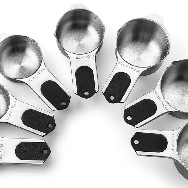 Spring Chef Magnetic Stainless Steel Measuring Cups, Kitchen Tools with Easy to Read Markings for Measuring Dry or Liquid Ingredients, Set of 7, Black