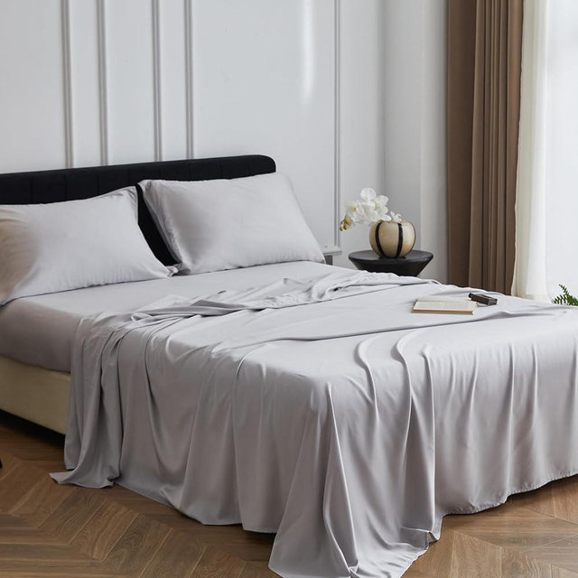 Simple&Opulence 100% Viscose from Bamboo Sheet Set 4Pcs, Cooling for Hot Sleepers, Soft Breathable Bed Sheets Set, 15" Deep Pockets, Luxury Hotel Silky Bedding Sheets (Light Grey,California King)