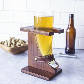 Personalized Viking Beer Horn with Rustic Stand