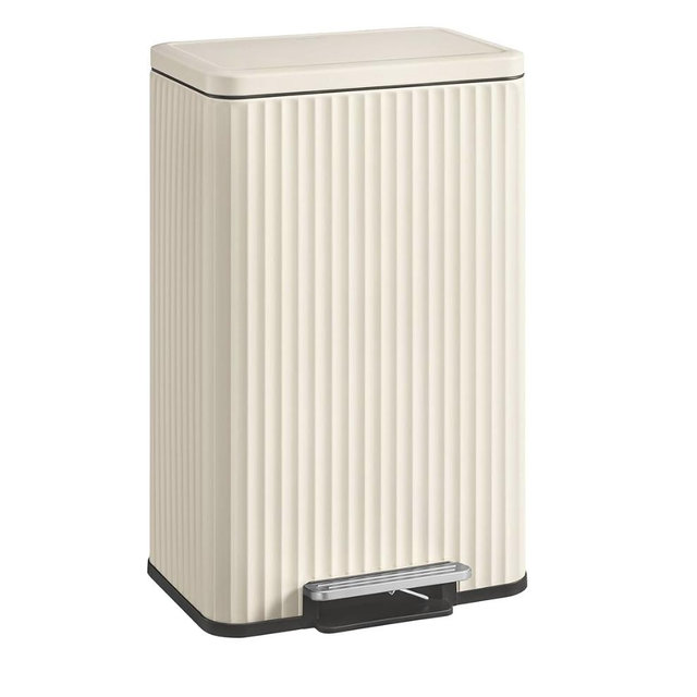 SONGMICS Trash Can, 13 Gallon (50 L) Garbage Can for Kitchen, with Lid, Pedal, and Removable Inner Bucket, Soft Close, Stainless Steel, 15 Trash Bags (Code K) Included, Cream White ULTB586LZ01