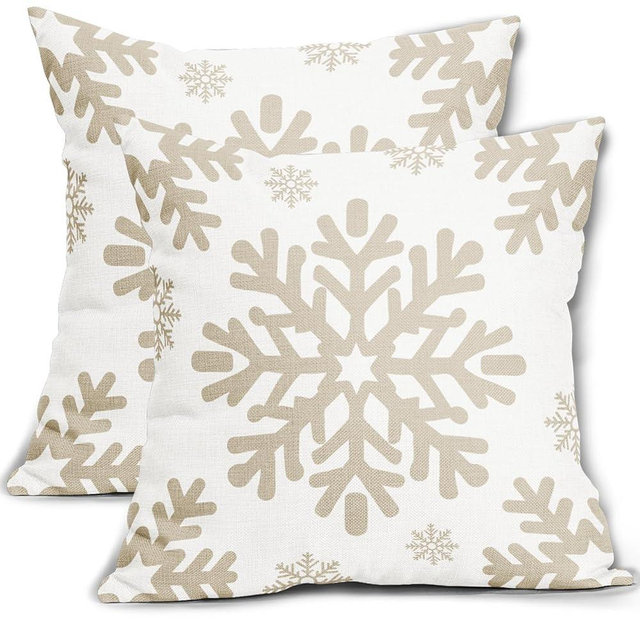 Cream Christmas Pillow Covers 18x18 Inch Set of 2 White Xmas Snowflakes Rustic Winter Themed Decorative Throw Pillow Cases Outdoor Linen Cushion Covers Seasonal Farmhouse Sofa Couch Bed Decor