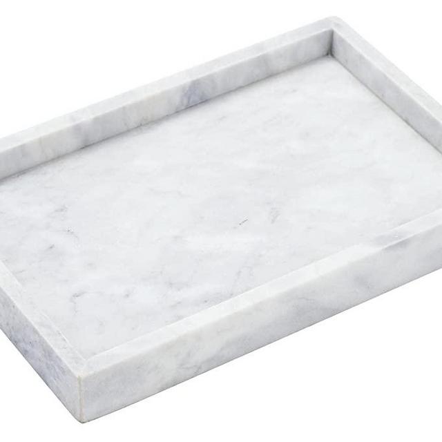 12"x8" Real Natural Marble Vanity Tray, Genuine Marble Storage Tray for Cosmetics/Jewelry, Non-Resin/Non-Ceramic, Dresser Organizer Tray, Bathroom Tray, Home Decor, Kitchen, Coffee Table, 12 x 8 inch