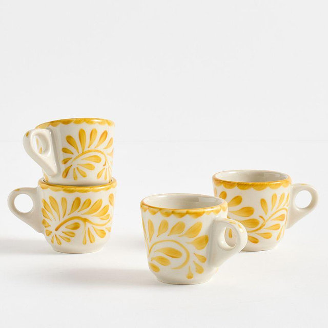 Puebla Porcelain Espresso Cups, Set of 4 - Yellow/White
