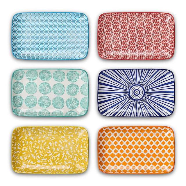 Selamica Ceramic 9.5 Inch Large Rectangular Salad Plates, Dinner Plates, Pasta Dessert Plates Serving Platters and Trays for Appetizer, Sushi, Fruit, Set of 6, Assorted Colors