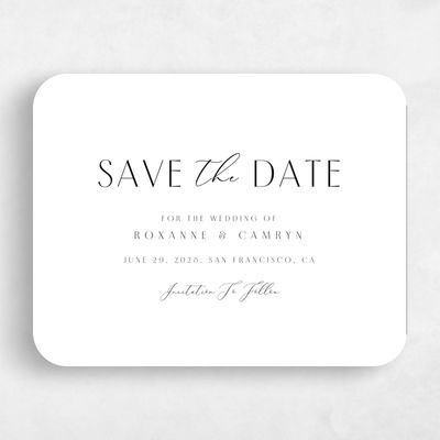 White Rounded Wedding Save the Date - Paloma Landscape