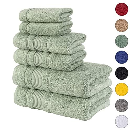 Qute Home Spa & Hotel Towels 6 Piece Towel Set, 2 Bath Towels, 2 Hand Towels, and 2 Washcloths - Green