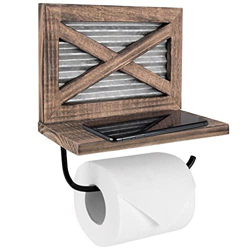 Autumn Alley Barn Door Rustic Toilet Paper Holder Wall Mount with Shelf – Rustic Farmhouse Home Décor – Shabby Chic Bathroom Decorations – Versatile and Functional Towel Holder with Shelf (Brown)