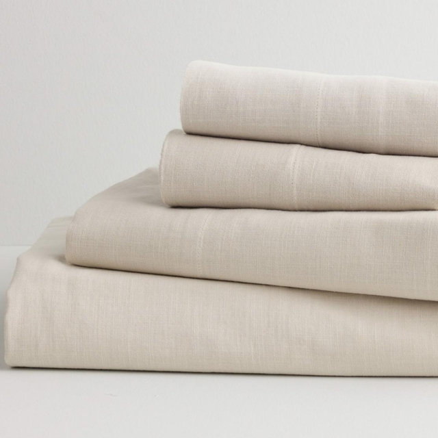Miryana Washed 100% Cotton Sheet Set with Pillowcases - Natural, QUEEN SET
