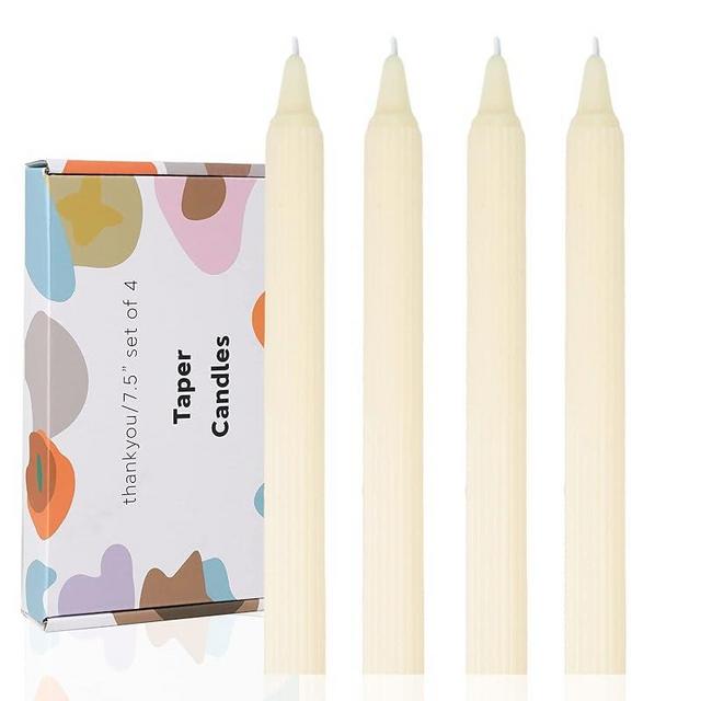 LPUSA 7.5inch Ribbed Taper Candles,Handmade from Vegan Soy Wax for Holiday Wedding Party Home Dinner Decoration Party and Any Occasion(4pcs,Ivory)