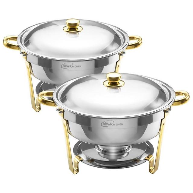 Chafing Dishes for Buffet 2 Pack, 6QT Round Chafing Dishes for Buffet [Elegant Gold and Silver Colors] Stainless Steel Chafing Dish Buffet Set for Any Party