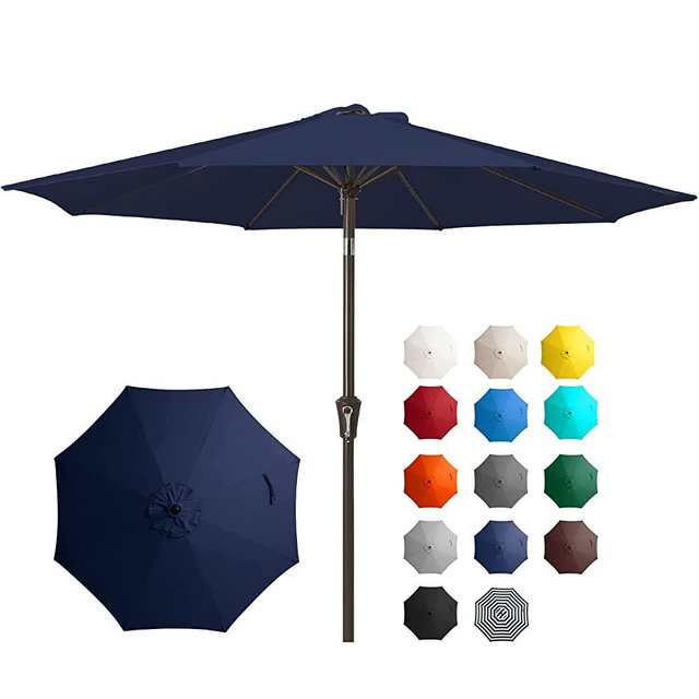JEAREY 9FT Outdoor Patio Umbrella Outdoor Table Umbrella with Push Button Tilt and Crank, Market Umbrella 8 Sturdy Ribs UV Protection Waterproof for Garden, Deck, Backyard, Pool (Navy Blue)