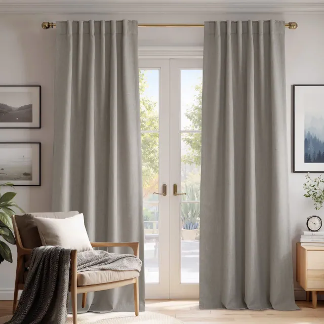 NICETOWN Faux Linen Pinch Pleated Blackout Curtains Thermal Insulated Noise Reducing 2-Panel Set, 50" x 96", Angora