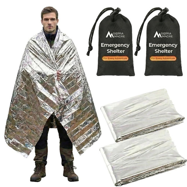 Sierra Madre Emergency Mylar Thermal Space Blanket for Survival – Waterproof Safety Shelter Retains 90% Body Heat – Ultralight & Compact Gear for Camping, First Aid & Prepper Supplies