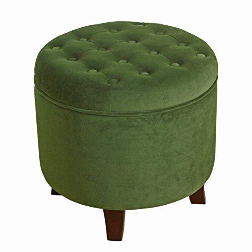 HomePop Velvet Button Tufted Round Storage Ottoman with Removable Lid, Green