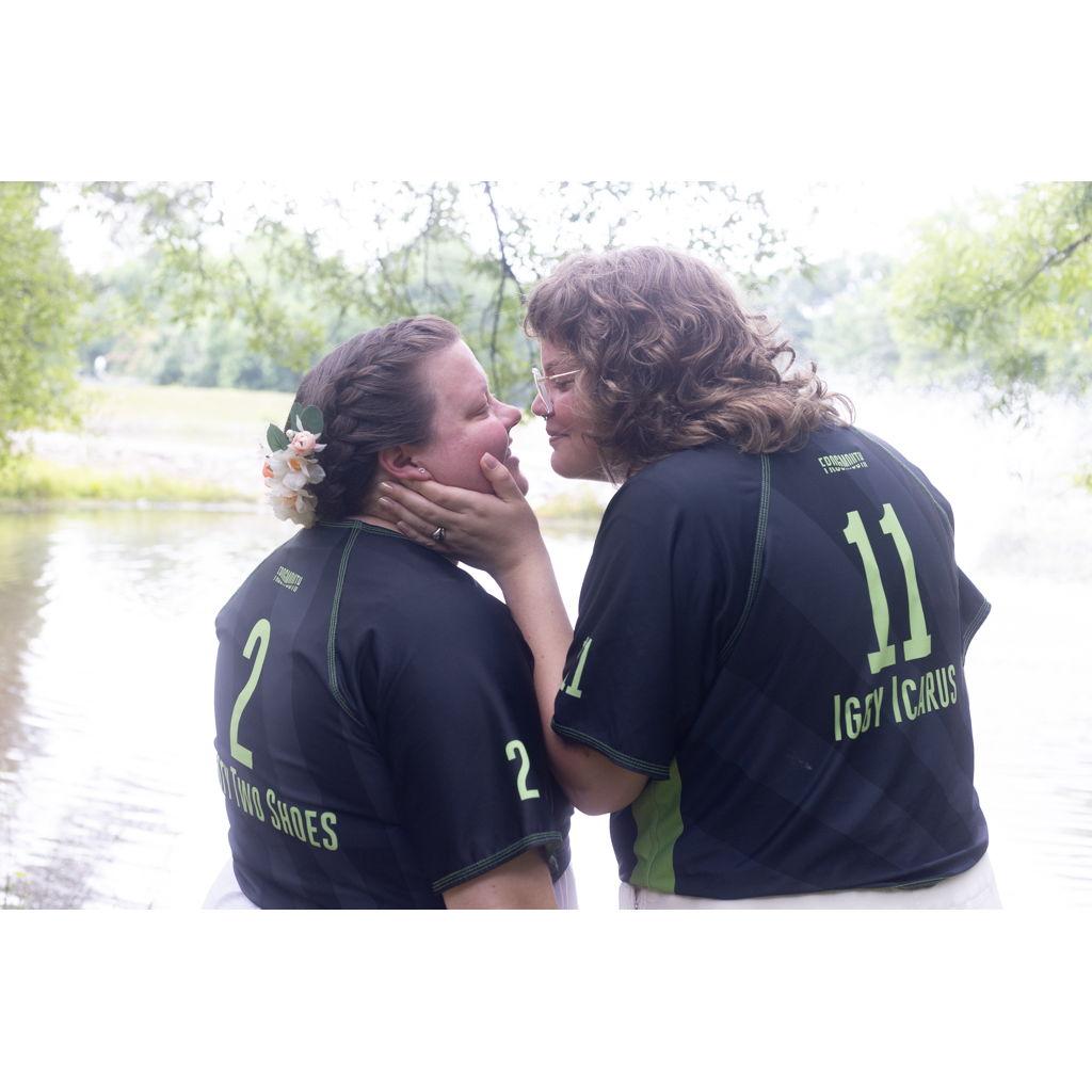 We brought our jerseys just to take photos, we didn't get married in them!