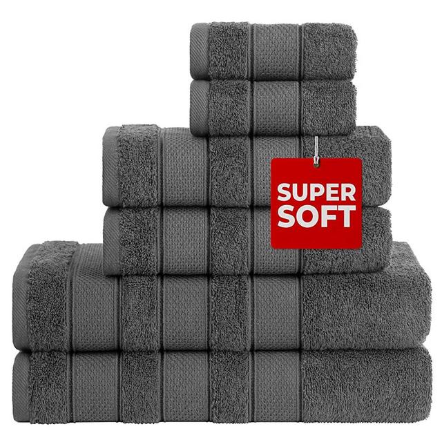 American Soft Linen, Salem Bath Towel Set, 6 Piece Towels for Bathroom, 100% Turkish Combed Cotton 2 Bath Towels 2 Hand Towels 2 Washcloths, Dark Grey