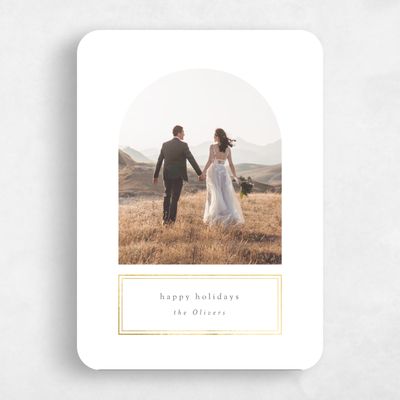 White Rounded Holiday Card - Gift Portrait Foil
