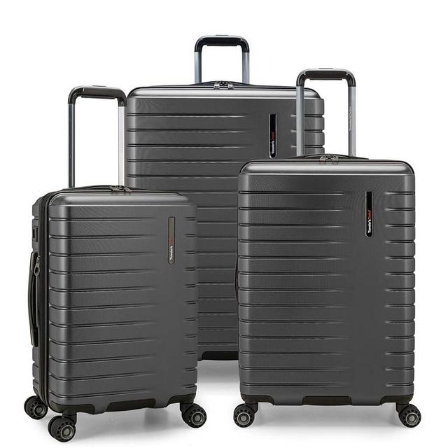 Traveler's Choice Archer Polycarbonate Hardside Spinner Luggage Set, Tie Down Straps, Grey, 3-Piece