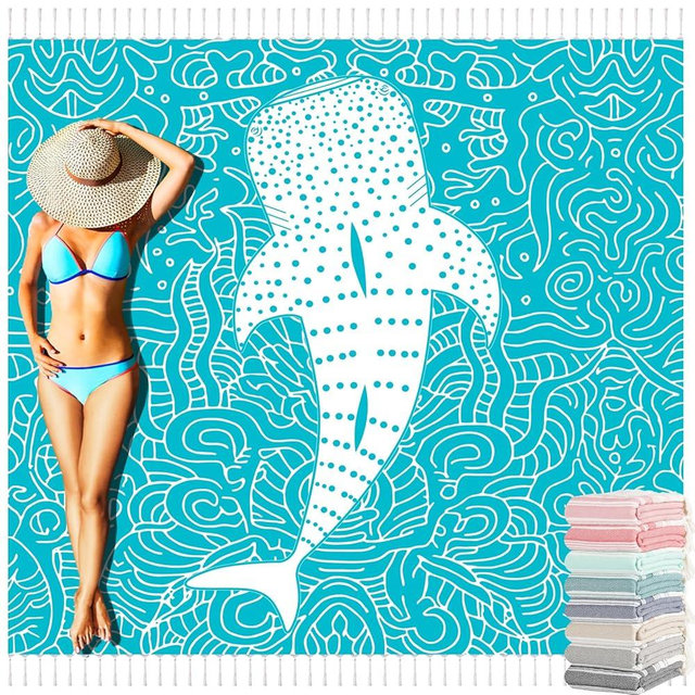 Oversized Turkish Beach Towel Blanket Cotton Giant XL Sandproof Towels Huge Linen XXL Extra Large Big Throw Quilt Blankets for Adults Cloud Travel Camping Glamping Accessories Essentials Whale Shark