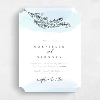 Blue Ticket Wedding Invitation - Lorraine Portrait
