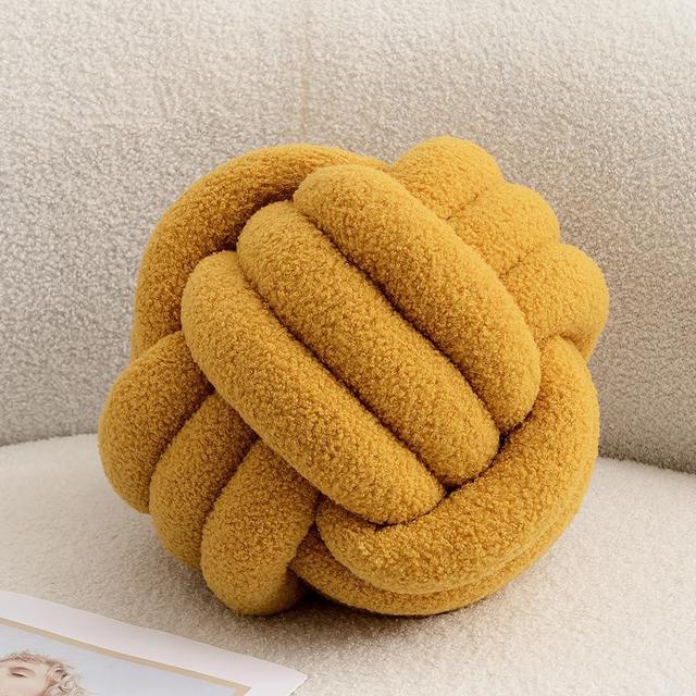 XIAIJIA Knot Pillow Ball Round Decorative Pillow Yellow Throw Pillow Soft Pillow for Bed Living Room (Large,11inches)