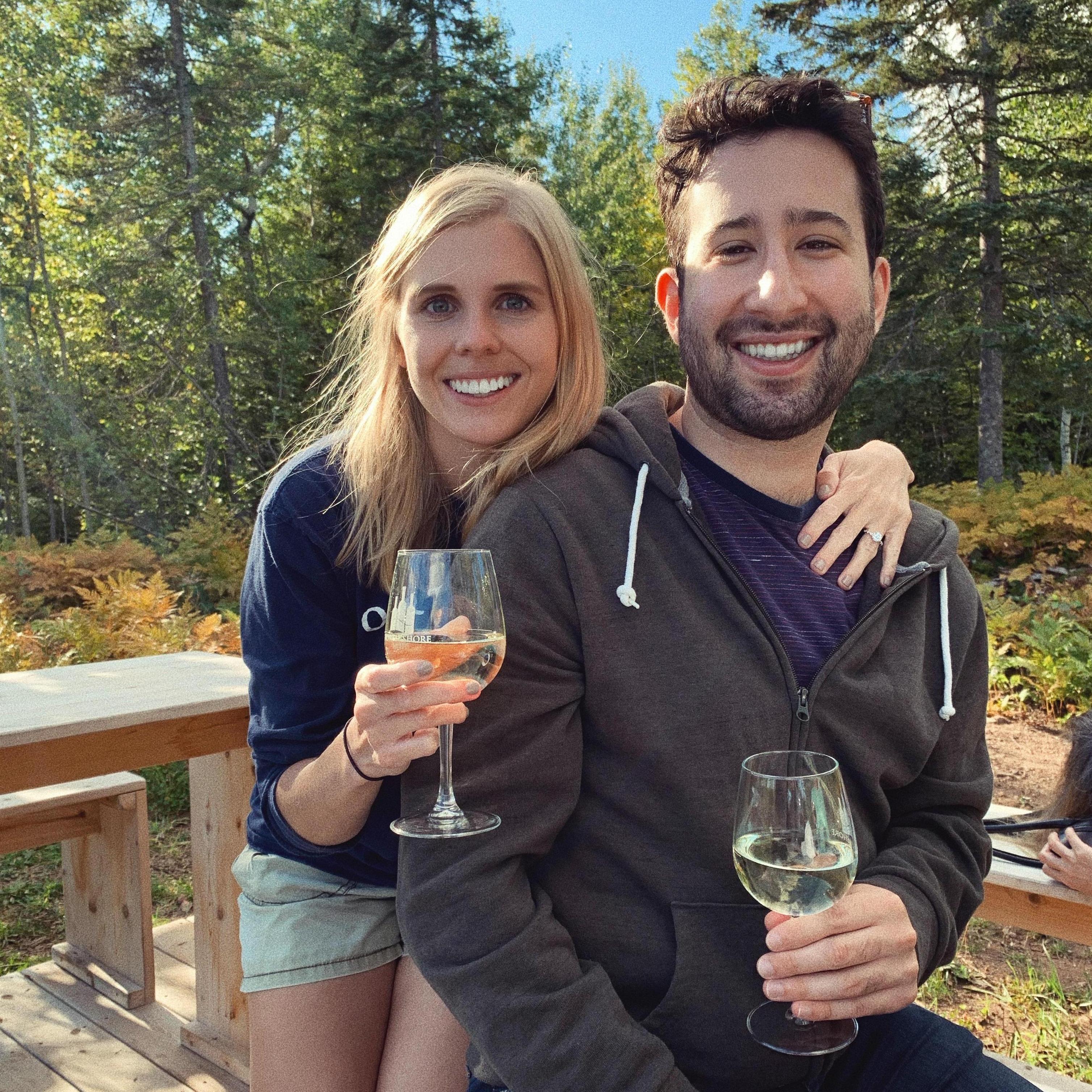 Celebrating our engagement with family at the North Shore of Lake Superior
