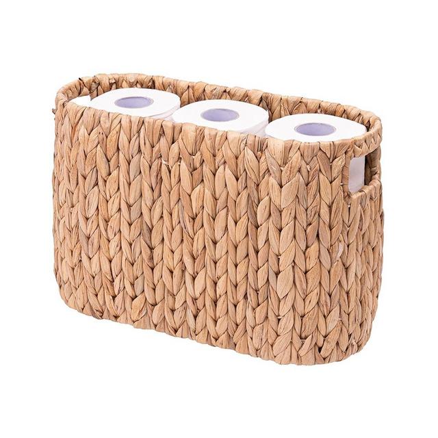 MINHKUST Wicker Toilet Paper Storage Holder with Built-in Handles, Toilet Paper Holder for up to 6 Mega Rolls, Water Hyacinth Toilet Paper Baskets Bathroom Accessories Organizer