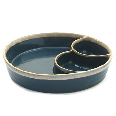 Lakeside Multipurpose Stoneware Chip and Dip Bowl with 3 Compartments -