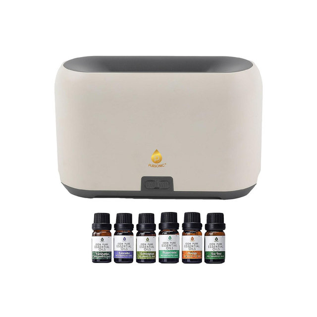 Pursonic FlameGlow Aromatherapy Diffuser & 6-Pack Essential Oils Wellness Bundle – Pure Relaxation with Light, Scent & Serenity