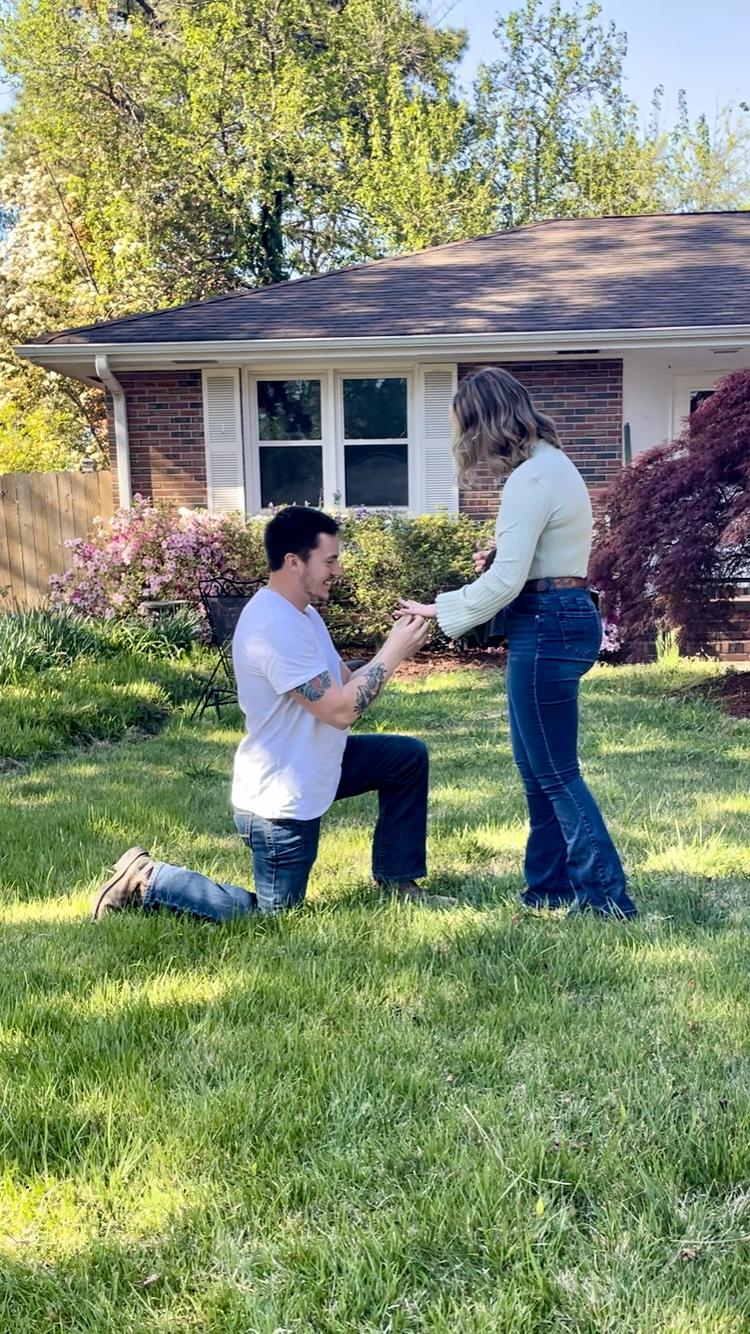 Thomas and Kaitlyn becoming an engaged couple in front of their first home together in April 2023.