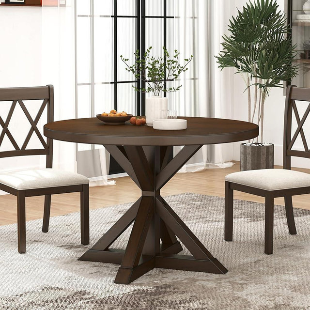Roundhill Furniture Windvale Cross-Buck Base Dining Table, Espresso