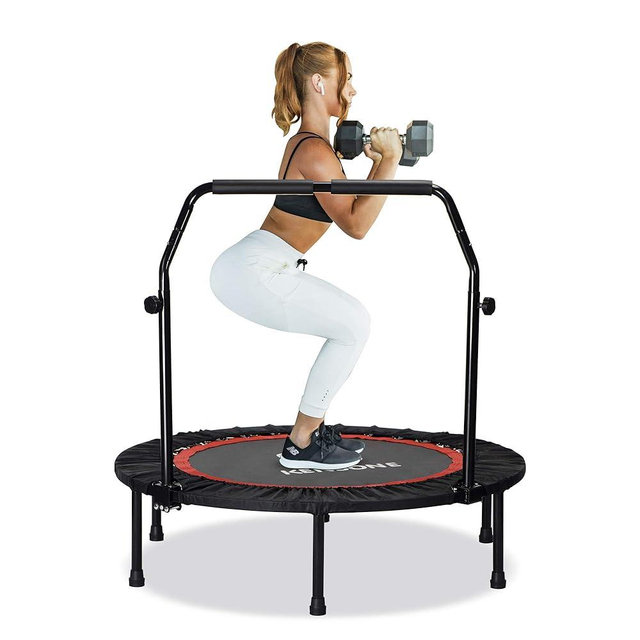 KENSONE 40"/48" Foldable Mini Trampoline, Indoor Trampoline for Kids, Adults Indoor/Garden Workout, Fitness Rebounder with Adjustable Foam Handle, Max Load 330/450 lbs
