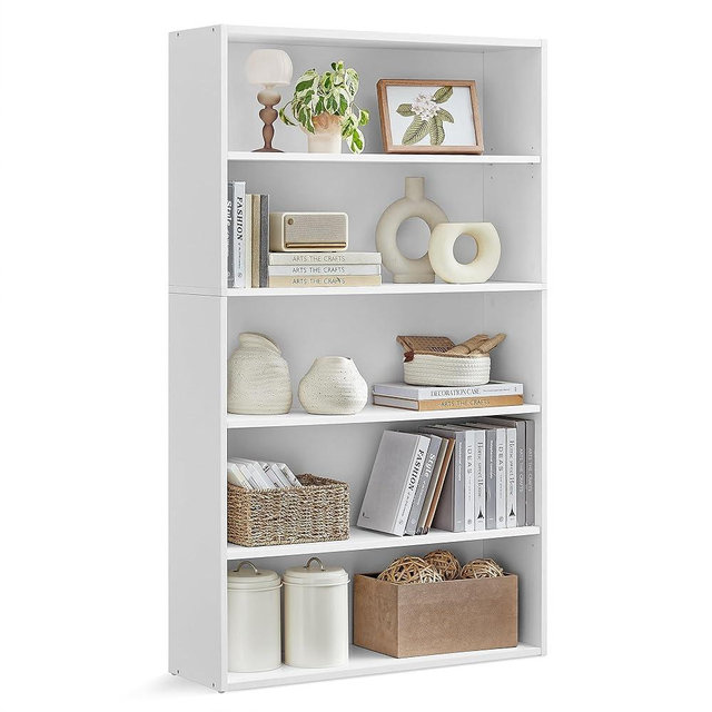VASAGLE Custos Collection - Bookshelf, 5-Tier Bookcase, Book Shelf, Open Storage Shelf, 9.4 x 30 x 52.8 Inches, for Living Room, Home Office, Dinning Room, Cloud White ULBC175T14