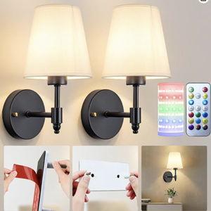 Battery Operated Wall Sconces Set Of Two, Wireless Battery Wall Light With 10000mAh RGB Rechargeable Magnetic Bulb, Rechargeable Wall Sconce With Remote Control For Bedroom, No Electrician Required