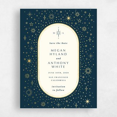 Deepest Teal, Blue Wedding Save the Date - Heron Portrait Foil
