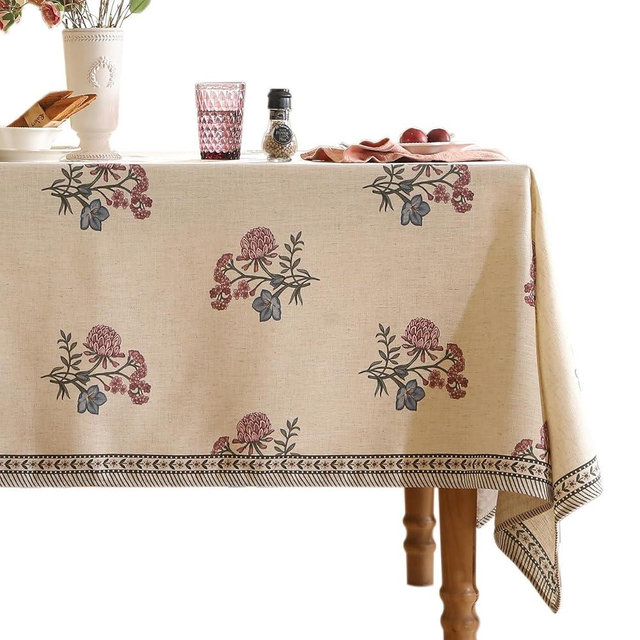 ISAENNE French Tablecloth for Rectangular Tables,Linen Table Cloth with Colorful Flowers Pattern,Heavy Durable Table Cover for Dining Thanksgiving Kitchen Decor Party Banquet,63"*94"