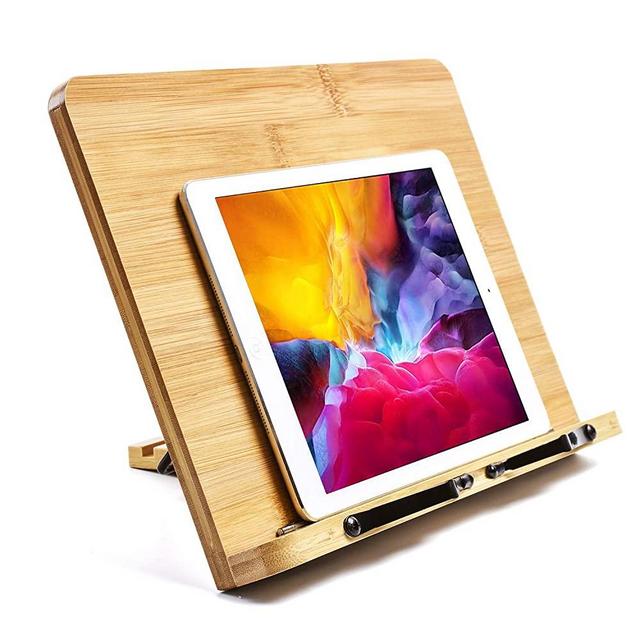Bamboo Book Stand Adjustable Book Holder Tray and Page Paper Clips Reading Desk Portable Sturdy Lightweight Bookstand