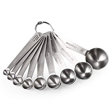 Measuring Spoons: U-Taste 18/8 Stainless Steel Measuring Spoons Set of 9 Piece: 1/16 tsp, 1/8 tsp, 1/4 tsp, 1/3 tsp, 1/2 tsp, 3/4 tsp, 1 tsp, 1/2 tbsp & 1 tbsp Dry and Liquid Ingredients