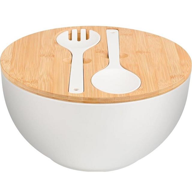 LOVYANXUE Salad Bowl with Lid, 11.8" Extra Large Bamboo Fiber Salad Bowl with Servers Set for Kitchen, Nature Bamboo Mixing and Serving Bowl with Lid, Spoon and Fork for Fruits,Salads and Vegetables