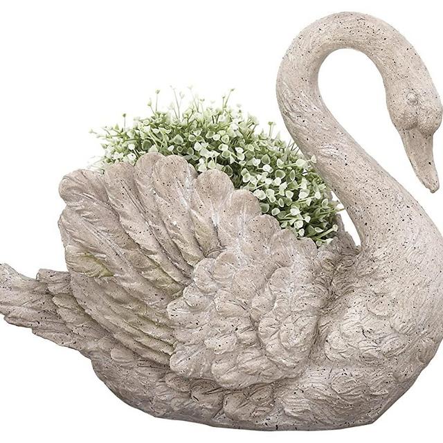Urban Designs Swan Cast Stone Planter Garden Decor - Grey,7748997